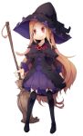  :3 black_legwear blonde_hair broom dress hat long_hair ls-lrtha original red_eyes simple_background smile thighhighs white_background witch witch_hat 