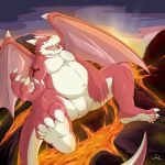  animal_genitalia anthro chiubear0214 claws dragon genital_slit horn kemono lava looking_at_viewer male scalie slit solo volcano 炽羽 