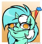  2018 equine female friendship_is_magic hair hat horn looking_at_viewer lyra_heartstrings_(mlp) mammal multicolored_hair my_little_pony party_hat portrait reaction_image solo unicorn witchtaunter 