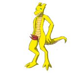  2018 2_penises animal_genitalia animal_penis biped claws cynderquill digital_drawing_(artwork) digital_media_(artwork) embarrassed erection green_eyes kobold male nude penis reptile scale scalie simple_background solo standing two_penises white_background yellow_skin 