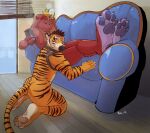 2019 4_toes 5_fingers anthro anthro_on_anthro anthro_penetrated anthro_penetrating anthro_penetrating_anthro anthro_penetrating_male balls barefoot black_genitals black_pawpads black_penis blonde_hair blue_eyes brown_body brown_fur brown_hair brown_stripes butt cellphone chair cirez claws countershade_face countershade_feet countershade_torso countershading digital_media_(artwork) duo electronics erection eye_scar facial_scar feet felid fellatio fingers floppy_ears foot_focus fur furniture genitals green_eyes hair harness hindpaw holding_object inside kneeling lagomorph leporid long_ears male male/male male_anthro male_on_anthro male_penetrated male_penetrating male_penetrating_anthro male_penetrating_male mammal markings multicolored_body multicolored_fur negy nude on_sofa oral oral_penetration orange_body orange_fur pantherine pawpads paws penetration penile penis phone rabbit red_body red_fur scar sex signature sitting smile sofa soles striped_body striped_fur striped_markings striped_tail stripes submissive submissive_male tail tail_markings tiger toe_claws toes white_body window