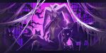 2:1 absurd_res bat black_boots black_clothing black_footwear black_gloves black_handwear boots canid canine chinese_description clothing crossed_legs fool's_hat footwear fox gloves hair handwear hat headgear headwear hi_res humanoid jester jester_(the_freak_circus) jester_outfit liaoyenai_19 long_hair long_sidelocks male mammal monster puffy_sleeves purple_clothing purple_eyes purple_hair purple_hat purple_headwear purple_theme reptile scalie shoes sitting snake solo species_request the_freak_circus