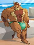 2_horns 3:4 5_fingers abs absurd_res anthro areola arm_tuft barazoku barely_contained barely_contained_penis beard belly_hair biceps big_bulge big_muscles big_pecs biped body_hair bovid bovine brown_beard brown_body brown_body_hair brown_ears brown_eyebrows brown_facial_hair brown_fur brown_hair brown_pubes bulge calf_muscles cattle chest_hair closed_smile clothed clothed_anthro clothed_male clothing countershade_fur countershade_torso countershading day deltoids detailed_background detailed_bulge diesel_(komatose) digital_drawing_(artwork) digital_media_(artwork) eyebrows eyewear eyewear_on_head facial_hair facial_piercing feet fingernails fingers forearm_muscles full-length_portrait fur genital_outline genitals gold_nose_ring gold_piercing gold_ring_piercing green_clothing green_speedo green_swimwear hair hairy happy_trail hi_res horn huge_bulge huge_muscles humanoid_feet humanoid_hands hyper hyper_muscles kajy leaning leaning_backward leg_tuft looking_aside male male_anthro mammal manly mouth_closed multicolored_body multicolored_fur muscular muscular_anthro muscular_arms muscular_male nails nipples nose_piercing nose_ring outside pecs penis penis_base penis_outline piercing pink_areola pink_inner_ear pink_nipples pink_nose plantigrade portrait pubes quads ring_piercing sea septum_piercing septum_ring shaded sky smile solo speedo speedo_only standing sunglasses sunglasses_on_head swimwear swimwear_only tail tail_tuft tan_body tan_countershading tan_fur three-quarter_view toenails toes topless topless_anthro topless_male trapezius triceps tuft vein veiny_muscles veiny_penis water wave wearing_sunglasses white_horn