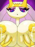  anthro arthropod big_breasts breasts eyelashes female gjoodt half_lidded huge_breasts humanoid insect lactating milk nintendo nipples pheromosa pok&eacute;mon pok&eacute;mon_(species) purple_eyes simple_background solo ultra_beast video_games 