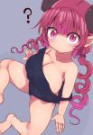  1girl bangs breasts cleavage cool-kyou_shinja curly_hair dragon_girl horns iruru kobayashi-san_chi_no_maidragon large_breasts long_hair looking_at_viewer no_pants pink_hair sleeveless spread_legs thick_thighs thighs 