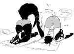 anthro ass_up butt clothed clothing dialogue duo english_text felid feline female headstand mammal mephitid monochrome serval sketch skunk speech_bubble st_veronika text traditional_media_(artwork) veronika_ozvezdje yoga_mat yoga_shorts zandar's_saga zandar_skonk