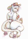 absurd_res alcohol anthro beer beverage big_breasts big_butt breasts butt clothed clothing cowgirl_hat cowgirl_outfit domestic_cat felid feline felis female fuzzikia hi_res mammal sketch slightly_chubby solo tail traditional_media_(artwork)