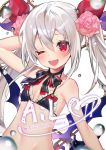  bare_shoulders bikini_top black_bikini_top chain commentary_request fang_out low_wings navel red_eyes red_ribbon ribbon shirako_sei text_focus twintails vampire_(azur_lane) white_hair wings 