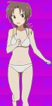  :d arm_at_side bare_shoulders bikini collarbone foreshortening iizuka_yuzu legs looking_at_viewer medium_breasts mound_of_venus purple_background sakura_trick swimsuits tsumugi_bikini white_bikini white_swimsuit 