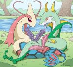 2_penises animal_genitalia animal_penis duo feral generation_3_pokemon generation_5_pokemon genitals grass_field green_body hemipenes hi_res long_body male male/male milotic multi_genitalia multi_penis nintendo orange_eyes penile_spines penis pink_penis pokemon pokemon_(species) pond purple_penis red_eyes reptile scalie serperior slit_penis snake tongue tongue_out vavacung
