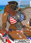 alcohol american_flag american_flag_bikini anthro bazelgeuse beach beverage big_breasts bikini black_sclera blue_sclera blush blush_lines bodily_fluids bourbon_(drink) breasts capcom clothed clothing dialogue english_text female flag_bikini flag_swimwear flying_wyvern hat headgear headwear hi_res jack_daniel's looking_at_viewer military_cap monster_hunter open_mouth outside red_eyes scales scalie sweat swimwear text tongue tongue_out two-piece_swimsuit united_states_of_america valstrax wings wonderin_dragon yellow_eyes