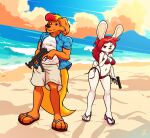 2026 4_toes absurd_res aloha_shirt anthro beach big_breasts bigtail bikini biped bottomwear breasts brown_eyes canid canine cleavage clothed clothed_anthro clothed_female clothed_male clothing duo feet female female_anthro flip_flops footwear fully_clothed fully_clothed_anthro fully_clothed_male fur gun hair handgun hi_res holding_gun holding_handgun holding_object holding_pistol holding_ranged_weapon holding_submachine_gun holding_weapon lagomorph leporid male male_anthro mammal mp5 mp5k orange_body orange_fur pattern_clothing pattern_shirt pattern_topwear pistol purple_eyes rabbit ranged_weapon red_hair sandals sea shirt shoes short short_hair shorts small_tail standing submachine_gun swimwear tail thick_thighs toes topwear two-piece_swimsuit water weapon xxkenthewolfxx