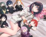  bangs bed_sheet black_hair black_legwear black_pants black_skirt black_suit blonde_hair blue_eyes blue_hair borr bow bowtie breasts cardigan cellphone character_doll collared_shirt commentary_request doll earphones formal grey_shirt hibiki_yuuta highres holding holding_doll jacket jitome long_hair long_sleeves looking_at_viewer lying mask max_(ssss.gridman) medium_breasts miniskirt multiple_boys multiple_girls necktie on_side open_clothes open_jacket orange_scrunchie pants pantyhose phone pillow pink_bow pink_hair pink_neckwear pleated_skirt purple_jacket red_bow red_eyes red_hair red_neckwear samurai_calibur school_uniform scrunchie shinjou_akane shirt short_hair short_sleeves signature silver_hair skirt smartphone ssss.gridman suit sweater takarada_rikka thighs triangle_mouth twintails vdrn1dd2gxldt3g vit waistcoat white_cardigan white_shirt white_sweater wing_collar wrist_scrunchie yellow_shirt 