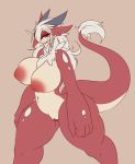  2018 4_fingers anthro areola big_breasts blue_eyes breasts chest_tuft dragon female hair horn looking_at_viewer navel nipples nude pussy sepiruth solo spinel tuft 