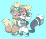 2014 accessory ailurid ambiguous_gender anthro black_nose blue_background blue_eyes brown_body brown_eyes brown_fur buneary cel_shading chibi digital_drawing_(artwork) digital_media_(artwork) duo eevee featureless_crotch feet fur furgonomics generation_1_pokemon generation_4_pokemon handpaw head_tuft heart_(marking) hindpaw hug hugging_another hybrid_pokemon mammal markings nintendo nose_to_nose nude orange_body orange_fur paws pink_inner_ear pokemon pokemon_(species) red_panda semi-anthro shaded simple_background snout tail tail_accessory tailband tuft white_body white_fur yassui yellow_inner_ear zipper