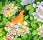 2025 ambiguous_feral ambiguous_gender brachiosaurid brachiosaurus day detailed_background dinosaur dot_eyes feral flower green_leaves holding_flower holding_object jammies_(zuccnini) leaf macronarian micro nature nature_background nub_tail orange_body outside painting_(artwork) plant prehistoric_species reptile saurischian sauropod sauropodomorph scalie shaded shrub signature simple_eyes soft_shading solo sparkles standing_on_plant watercolor_(artwork) white_flower zuccnini