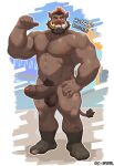 2024 anthro arm_hair armpit_hair ball_tuft balls barazoku beard biceps big_penis body_hair brown_body brown_hair chest_hair clothing deltoids ear_piercing erection estper eyebrows facial_hair footwear forearms foreskin genitals gesture gold_tusks hair hand_gesture happy_trail hi_res highlights_(coloring) horgan_barderigg_(estper) huge_penis humanoid_genitalia humanoid_penis leg_hair looking_at_viewer male mammal muscular muscular_anthro muscular_arms muscular_male nipples nude pecs penis piercing pointing pointing_at_self pubes red_highlights simple_background smile socks solo standing suid suine sus_(pig) tail text tuft tusks vein veiny_penis wild_boar yellow_eyes