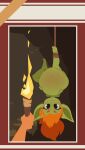 2025 belly goblin green_body hair hanging_upside_down hi_res not_furry nude orange_hair overweight smuggoblin solo torch upside_down