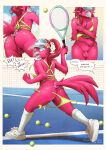 2026 accessory anthro avian backsack ball balls beak bikini bikini_bottom bikini_top bird blue_eyes bodily_fluids bubble_butt butt clothed clothing comic covering covering_chest crossdressing crossdressing_male dialogue emanata embarrassed english_text femboy flaccid footwear furgonomics genitals hair hat headgear headwear hi_res male mynameiscomic net pan_(birbpan) penis perineum pink_body ponytail profanity public red_hair shoes small_penis sneakers solo speech_bubble sport surprised sweat sweatdrop swimwear tail tail_accessory tennis tennis_ball tennis_court tennis_net tennis_racket text torn_clothing two-piece_swimsuit visor_cap wardrobe_malfunction wide_hips