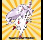  anthro big_butt blush butt clothing female footwear high_heels lagomorph leotard lollipopcon looking_at_viewer looking_back mammal one_eye_closed rabbit rabbit-chan red_eyes red_shoes shoes solo subtitled tongue tongue_out wink 