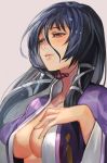  black_hair breasts capelet cleavage fasalina gunxsword half-closed_eyes hand_on_own_chest hankuri jewelry long_hair necklace wide_sleeves 