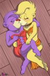  anthro barefoot bear bird&#039;s-eye_view blush breasts collar digital_media_(artwork) disney duo eyes_closed fan_character female female/female fur gummi_bears hair hand_on_breast hand_on_hip hand_on_thigh high-angle_view kissing lying mammal on_back on_side purple_fur slave sugarnhoney sunni_gummi yellow_fur young 