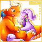 1:1 antennae_(anatomy) anthro blush blush_lines border claws cute_fangs daww dragon dragonite duo egg fangs felipotyphlosion female female_anthro generation_1_pokemon generation_6_pokemon goodra green_eyes green_markings hi_res horn hug hugging_another male male/female male_anthro markings membrane_(anatomy) membranous_wings multicolored_body mythological_creature mythological_scalie mythology nintendo one_eye_closed open_mouth orange_body pokemon pokemon_(species) pokemon_egg purple_body romantic romantic_couple scalie simple_background slime tail tan_body teeth text white_background wings wink yellow_border