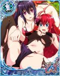  2girls black_hair blue_eyes breasts high_school_dxd himejima_akeno large_breasts long_hair multiple_girls navel purple_eyes red_hair rias_gremory torn_clothes underboob 