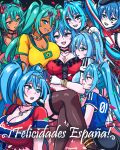  2026_fifa_world_cup 6+girls absurdres aqua_eyes aqua_hair argentina argentinian_miku artist_name bandana bead_necklace beads black_choker black_garter_straps blue_eyes blue_hair blue_shirt blush bracelet brazil brazilian_flag brazilian_flag_print brazilian_miku breast_on_breast breasts choker cleavage clone_harem collar corset cross cross_necklace dark-skinned_female dark_skin earrings england english_miku eyeshadow eyewear_on_head face_to_breasts fingerless_gloves flag_print flower france garter_straps gloves green_shirt hair_flower hair_ornament hand_on_another's_hip harem hatsune_miku hatsune_miku_world_cup_custody_battle_(meme) head_on_chest heart highres hoop_earrings huge_breasts japan japanese_national_soccer_team_uniform jewelry large_breasts long_hair makeup meme mexico midriff multicolored_hair multiple_bracelets multiple_girls multiple_persona necklace norway norwegian_flag_print norwegian_miku open_mouth pantyhose plaid_clothes plaid_skirt red_bandana red_shirt selfcest shirt shorts side-tie_shirt skirt smile soccer soccer_uniform spain spanish_miku spanish_text sparkle spiked_collar spikes sportswear sunglasses thighhighs translated twintails twitter_username very_long_hair vewuinsky vocaloid white_facepaint world_cup yellow_shirt yuri 