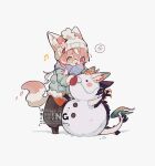  1girl :d animal_ear_fluff animal_ears artist_name beamed_eighth_notes beanie blush boots brown_boots brown_pants building_snowman chilfa_112 coat commentary_request dot_nose double-parted_bangs dragon ears_through_headwear eastern_dragon flower fox_ears fox_girl fox_tail full_body fur-trimmed_coat fur-trimmed_sleeves fur_trim green_coat hair_between_eyes hat hat_flower heterochromia highres long_hair long_sleeves mittens multicolored_hair musical_note no_pupils open_mouth original pants pink_flower pom_pom_(clothes) pom_pom_beanie puffy_pants purple_scarf red_eyes red_mittens scarf sidelocks simple_background smile snow snowman solo speech_bubble spoken_emoji standing tail twitter_username two-tone_hair watermark white_background white_hair white_hat winter_clothes winter_coat yellow_eyes 