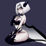 1:1 2025 angel angel_humanoid artist_name back_wings bedroom_eyes big_breasts blue_clothing blush breasts cleavage clothed clothing eyeshadow feathered_wings feathers female glistening glistening_clothing grey_background grey_eyeshadow hair hand_on_chest hazbin_hotel hellaverse hi_res humanoid jeny_312 legs_together legwear looking_aside_at_viewer looking_at_viewer lute_(hazbin_hotel) makeup narrowed_eyes not_furry seductive short_hair side_view simple_background sitting_on_knees small_waist smile solo sparkles sparkling_clothing sparkling_eyeshadow text thick_thighs thigh_highs twitter_handle white_hair wide_hips winged_humanoid wings yellow_eyes