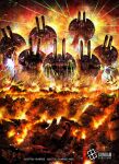  city commentary_request company_name copyright_logo copyright_name copyright_notice debris destroy_gundam destruction energy_beam explosion finger_cannon fire glowing glowing_eyes gundam gundam_card_game gundam_seed gundam_seed_destiny logo mecha mecha_focus mobile_suit moroboshi_yuugo multiple_others night official_art outdoors robot sunrise_(company) v-fin 