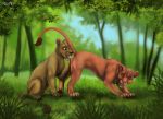  claws cunnilingus day detailed_background digital_media_(artwork) disney duo eyebrows eyes_closed feline female female/female feral forest fuzzymaro grass happy hindpaw lion mammal open_mouth oral outside paws pussy raised_tail sex side_view standing the_lion_king tongue tongue_out tree vaginal vitani 