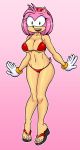 amy_rose anthro anthrofied bikini bracelet breasts clothing colored_nails female footwear fur gloves hairband jewelry maskedwaifu navel open_mouth pink_background pink_fur sandals simple_background sonic_(series) swimsuit 