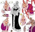  ... 1boy ant bags_under_eyes blue_eyes bow bowtie bug chess_piece commentary fewer_digits full_body fur-trimmed_robe fur_trim gloves greyscale highres holding holding_magnifying_glass horrified king_(chess) kinger_(the_amazing_digital_circus) kkupiii looking_at_viewer magnifying_glass male_focus monochrome motion_blur motion_lines multiple_expressions notice_lines pill pill_bottle purple_robe rayman_limbs red_ribbon ribbon robe seeing_stars speech_bubble spoken_ellipsis sweat the_amazing_digital_circus thinking white_gloves 