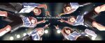  1boy 5girls absurdres akane_(getwild23) amami_haruka black_shorts commentary_request crossover from_below gakuen_idolmaster hanami_saki highres idolmaster idolmaster_(classic) idolmaster_cinderella_girls idolmaster_million_live! idolmaster_shiny_colors idolmaster_side-m in-franchise_crossover kasuga_mirai multiple_girls pointing sakuragi_mano shimamura_uzuki shirt shorts tendo_teru white_shirt 