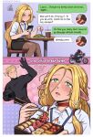  1boy 1girl alternate_universe artist_name bad_food bento bite_mark bite_mark_on_ear black_skirt blonde_hair blush breasts choker chopsticks cleavage commentary contemporary dazed dungeon_meshi elf english_commentary english_text fish_(food) food food_art green_eyes grey_pantyhose hardboiled_egg helmet hetero highres holding holding_bento holding_chopsticks implied_after_sex laios_touden lanyard long_hair marcille_donato motor_vehicle motorcycle motorcycle_helmet office_lady omelet paid_reward_available pantyhose partially_unbuttoned pencil_skirt pointy_ears red_choker sashimi shirt skirt solo_focus tako-san_wiener tatja_(tatjasng12) text_messaging very_long_hair wardrobe_error white_shirt yellow_eyes 