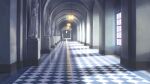  architecture bishoujo_mangekyou:_norowareshi_densetsu_no_shoujo bishoujo_mangekyou_(series) checkered_floor day european_architecture game_asset hallway hanging_light no_humans non-web_source official_art self-datamine sidelighting statue window 