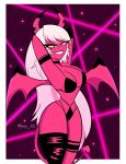 2025 armband artist_name back_wings big_breasts border breasts clothed clothed_female clothed_humanoid clothing demon dipstick_horn eyelashes female grin hair hands_behind_head heart_(marking) hellaverse helluva_boss hi_res horn horn_markings humanoid jeny_312 legband legs_together legwear long_eyelashes markings membrane_(anatomy) membranous_wings multicolored_horn not_furry pink_body pink_eyes pink_skin pinup pose pupils skimpy slit_pupils small_waist smile solo spade_tail star_(marking) succubus tail text thick_thighs thigh_highs thighband twitter_handle verosika_mayday white_border white_hair wide_hips wings yellow_sclera