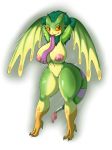  2018 anthro areola big_breasts breasts capcom digital_media_(artwork) dragon female hair hi_res huge_breasts looking_at_viewer monster_hunter monster_hunter_world nipples nude pukei-pukei pussy scalie simple_background smile solo standing suirano thick_thighs tongue tongue_out video_games voluptuous wide_hips wings wyvern 