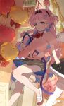  2girls ahoge aisu_(aicetkr) alternate_costume animal_ear_hairband animal_ears balloon black_skirt blue_eyes blue_hair cardigan cat_ear_hairband cat_ears cat_tail closed_mouth colored_inner_hair commentary_request denia_(wuthering_waves) fake_animal_ears hair_ornament hairband heart_balloon highres holding_fake_tail holding_hairband locked_arms long_hair mole mole_on_thigh multicolored_hair multiple_girls pink_cardigan pink_hair sigrika_(wuthering_waves) skirt smile solo_focus tail thighhighs white_thighhighs wuthering_waves 