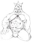  &spades; 2018 4_fingers belly biceps big_belly biped black_and_white bulge clothing collarbone crown deltarune eyeless facial_hair front_view fupa gloves_(marking) hand_on_leg hi_res hood hopelesshighschool humanoid humanoid_hands king king_spade kneeling leotard male markings monochrome musclegut muscular muscular_male muscular_thighs neck_muscles nipples not_furry overweight overweight_male pecs pencil_(artwork) pinup pose quads royalty smile solo spades stomach_mouth stubble suit_symbol teeth tight_clothing traditional_media_(artwork) video_games 