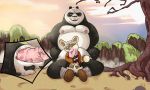  2018 anthro balls bear belly blue_eyes cum green_eyes group group_sex handjob incest kung_fu_panda li_shan male male/male mammal master_shifu mkcrown moobs nipples one_eye_closed oral overweight overweight_male panda penis po sex sitting sweat threesome wink 