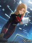  1girl belt black_belt black_necktie blurry blurry_background book brown_hair char's_counterattack collared_shirt commentary_request company_name copyright_logo copyright_name copyright_notice cowboy_shot curtained_hair dress_shirt green_eyes green_shirt gundam gundam_card_game holding holding_book holding_hands indoors jacket leaning_forward lipstick logo long_hair long_sleeves looking_at_viewer makeup malo_(mlpmpmp) military_uniform nanai_miguel necktie neo_zeon official_art open_book open_mouth pants pov pov_hands red_jacket red_lips red_pants shirt solo_focus standing sunrise_(company) 