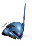  absurdres character_name commentary_request denjyou23 english_text glint gun gundam gundam_0080 highres kampfer_(mobile_suit) machine_gun mecha mecha_focus mobile_suit no_humans one-eyed_mecha portrait purple_eyes radio_antenna realistic robot science_fiction signature solo weapon white_background zeon 