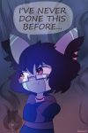  2016 anthro black_hair blue_fur cat choker clothed clothing cub digital_drawing_(artwork) digital_media_(artwork) english_text eyewear feline fur girly glasses hair inner_ear_fluff male mammal solo standing text triste_miedo yaoimeowmaster young 