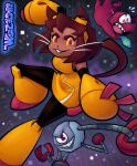  1girl 2boys absurdres animal_ears body_fur breasts brown_fur brown_hair cat_ears cat_girl cat_tail furry furry_female gameoverse gobbles_(gameoverse) goggles goggles_on_head highres kaboodle_(gameoverse) kit_bodega looking_at_viewer multiple_boys red_eyes short_hair smile tail wazzaldorp whiskers 