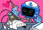 aquatic bed clothing duo female for_a_head furniture headgear headwear heart_symbol holding_syringe isakiv karen_plankton male male/female medicine nickelodeon nurse_clothing nurse_headwear object_head pink_background plankton_(species) screen screen_face screen_head sheldon_j._plankton simple_background smile spongebob_squarepants syringe