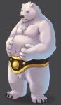  2018 anthro bear belly black_nose blue_eyes deep_navel fur henjikotetsu humanoid_hands male mammal moobs navel overweight overweight_male polar_bear simple_background solo white_fur 