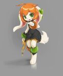  ahoge anklet black_jumpsuit black_nose chinese_knot commentary digitigrade dog_girl dog_tail freedom_planet freedom_planet_2 furry furry_female green_eyes grey_background highres jewelry jumpsuit milla_basset orange_hair romper short_hair simulug sleeveless_jumpsuit tail very_long_ears white_fur 